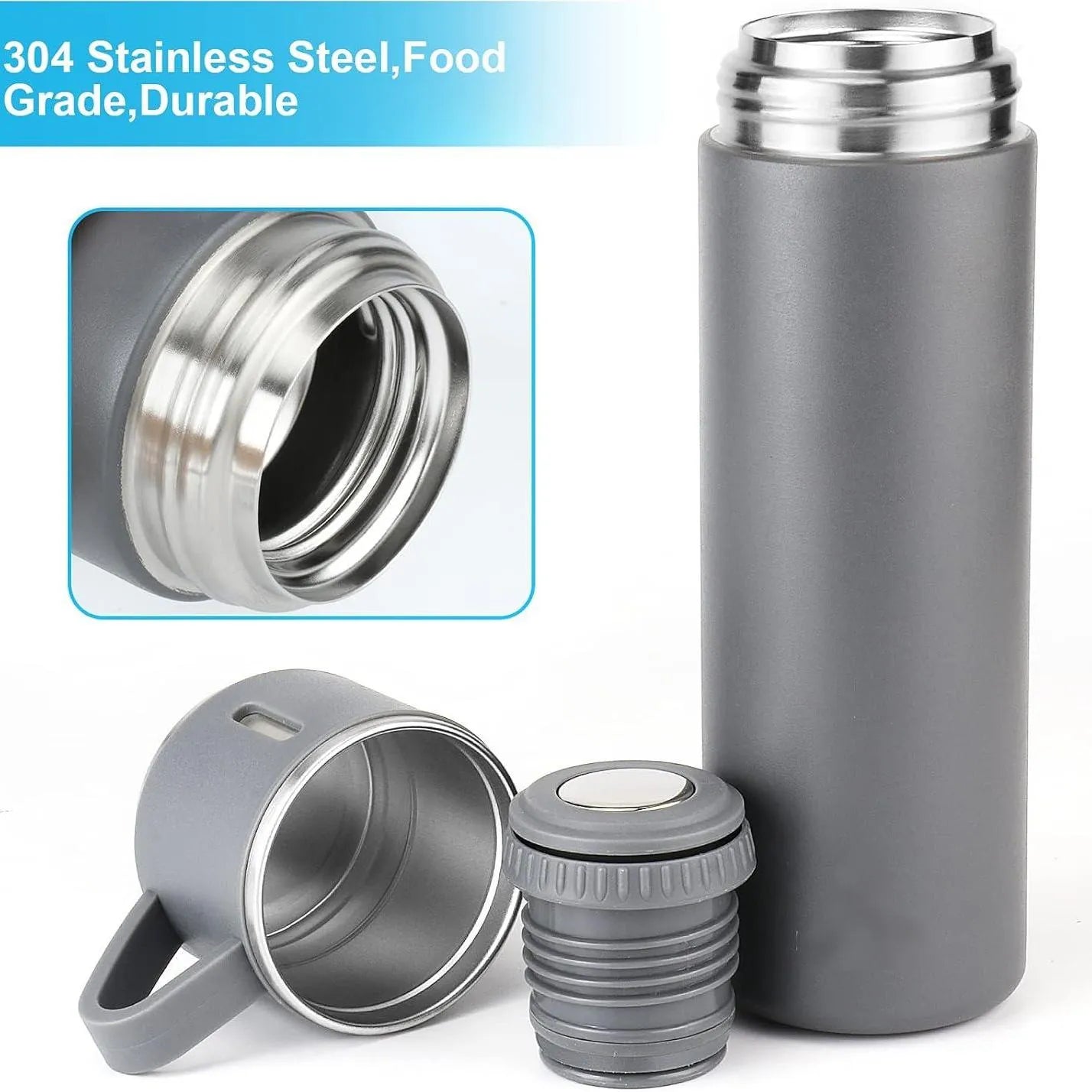 Set termos 500 ml cu 3 cesti din inox, ideal pentru calatorii si activitati in aer liber