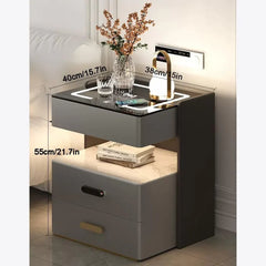 Noptieră Inteligentă cu Încărcare Wireless, Iluminare LED și 3 Sertare Gri Antracit