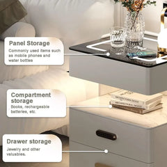 Noptieră Inteligentă cu Încărcare Wireless, Iluminare LED și 3 Sertare Gri Antracit