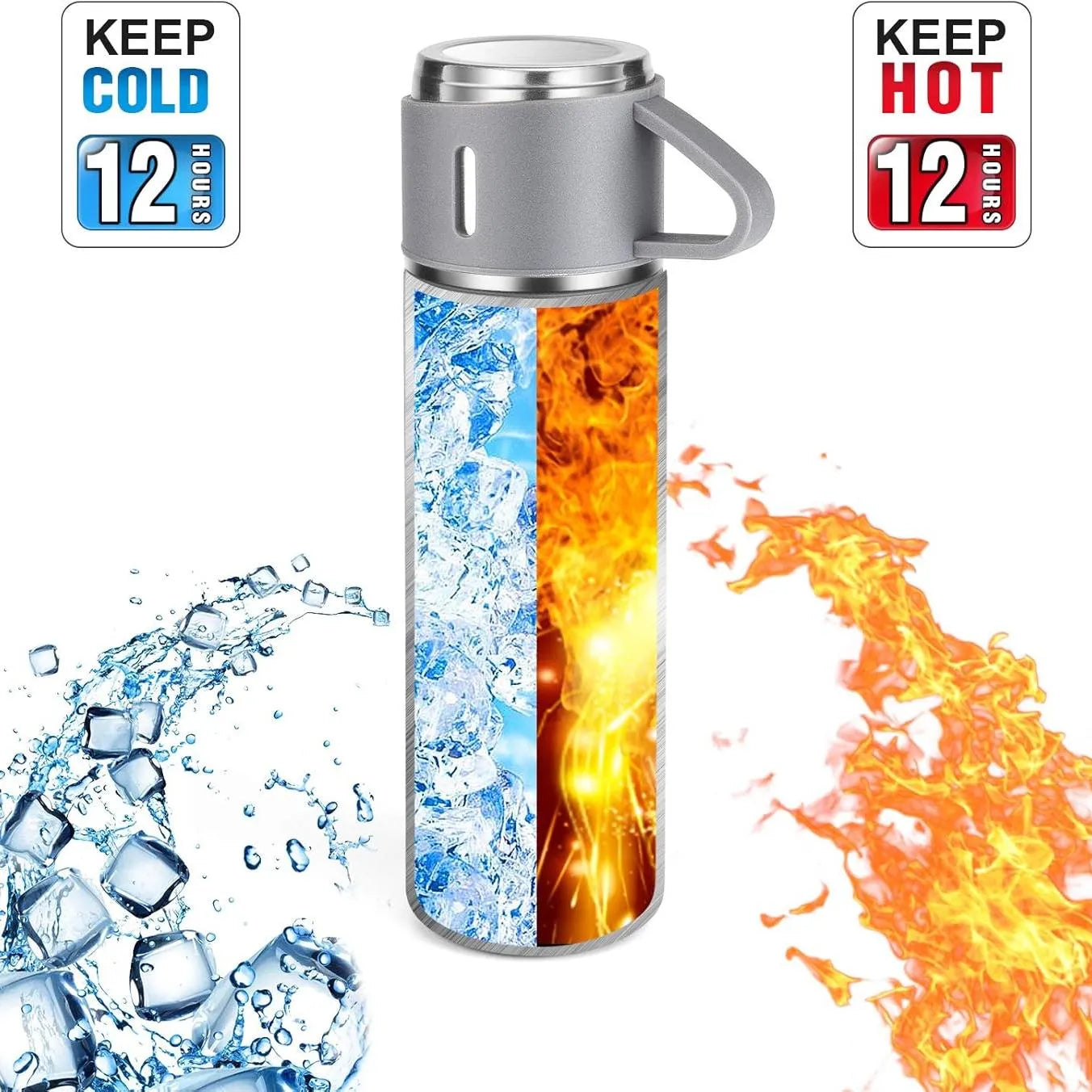 Set termos 500 ml cu 3 cesti din inox, ideal pentru calatorii si activitati in aer liber