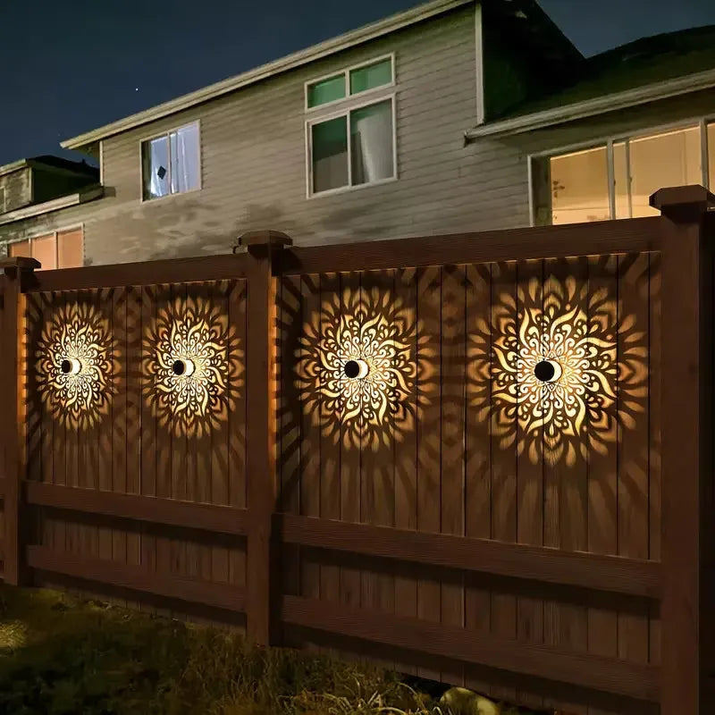 Lampi Solare Mandala pentru Gradina, Set 2 Buc, Metal, IP65, Montare Semi-Flush