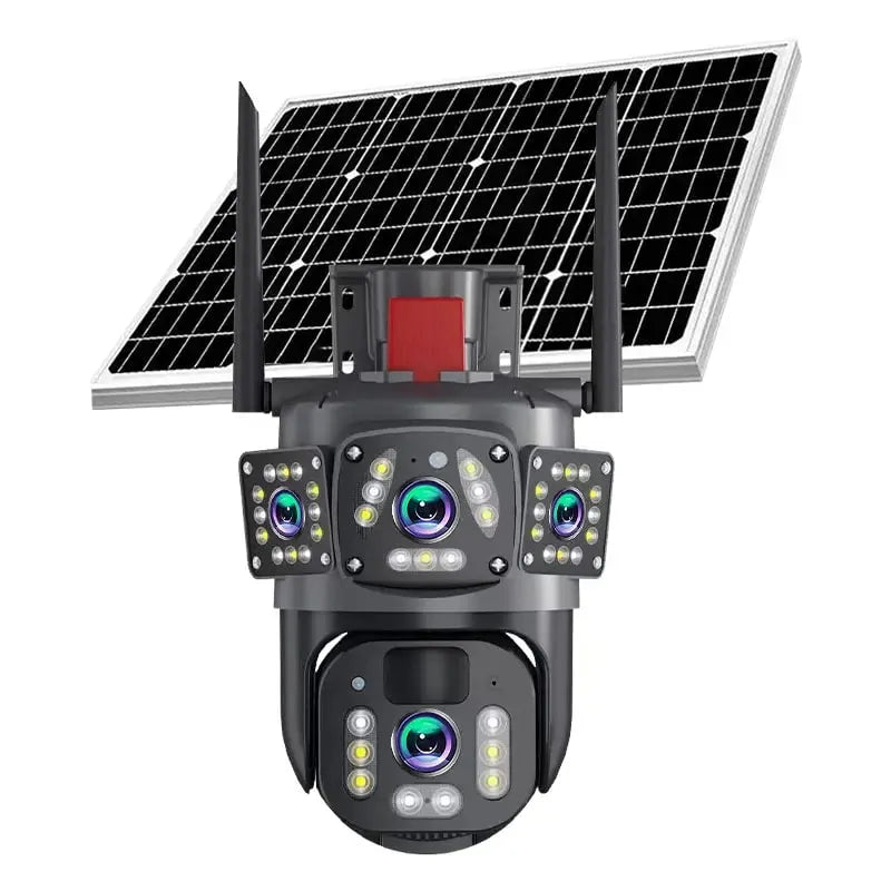 Cameră de Supraveghere 4G cu Panou Solar, 4 Lentile, Full HD, PTZ, Zoom 10X, Night Vision