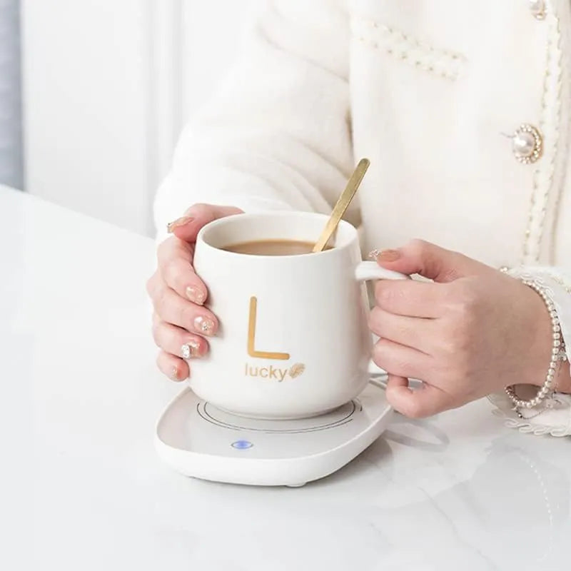 Cană Ceramică Inteligentă pentru Încălzire Automată a Băuturilor – 55°C, cu Suport USB, Capac și Linguriță, 350 ml - imagine 9