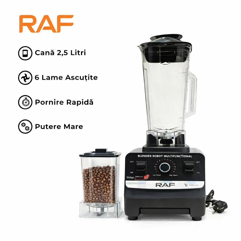Blender Profesional 2 în 1, 2400W, Vas 2.5L, 23.000 RPM, 6 Lame din Inox, Râșniță Inclusă - imagine 2
