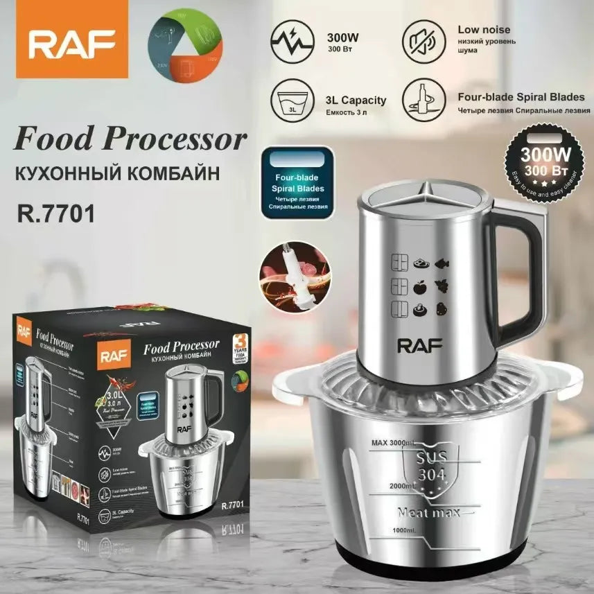Tocător Electric Profesional RAF cu Bol Inox și 4 Lame Duble din Oțel Inoxidabil - imagine 2