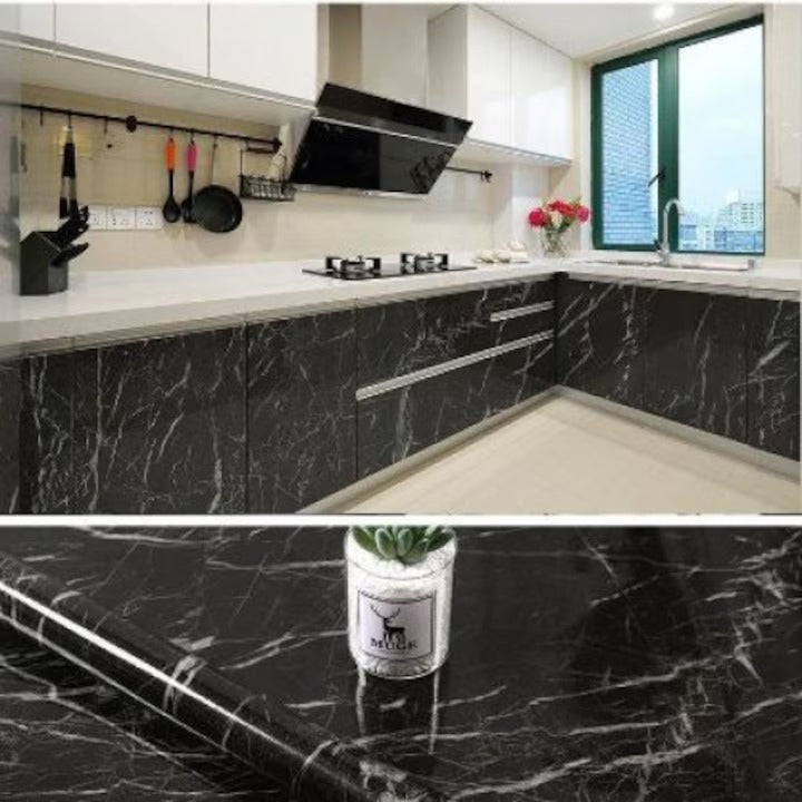 Autocolant marmura autoadeziv negru cu alb pentru decor elegant - imagine 4