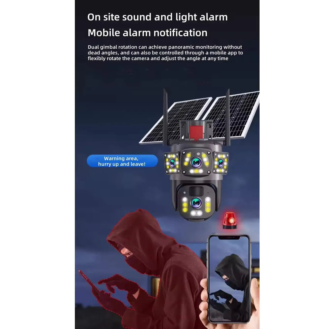 Cameră de Supraveghere 4G cu Panou Solar, 4 Lentile, Full HD, PTZ, Zoom 10X, Night Vision - imagine 8