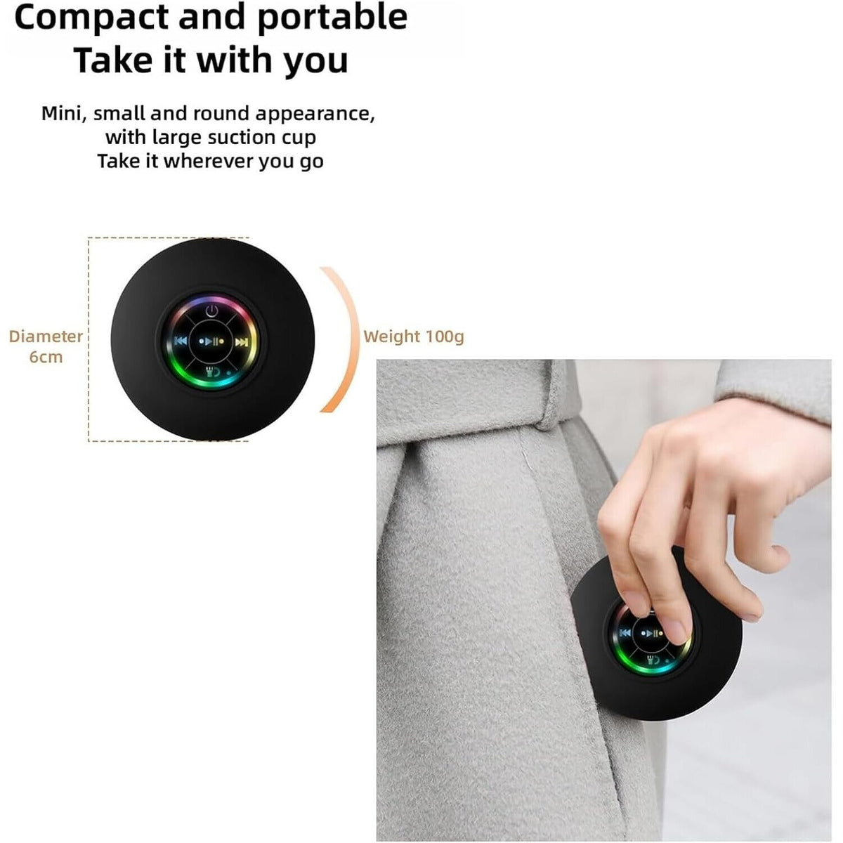 Boxă Bluetooth Impermeabilă pentru Duș cu Iluminare LED - imagine 6