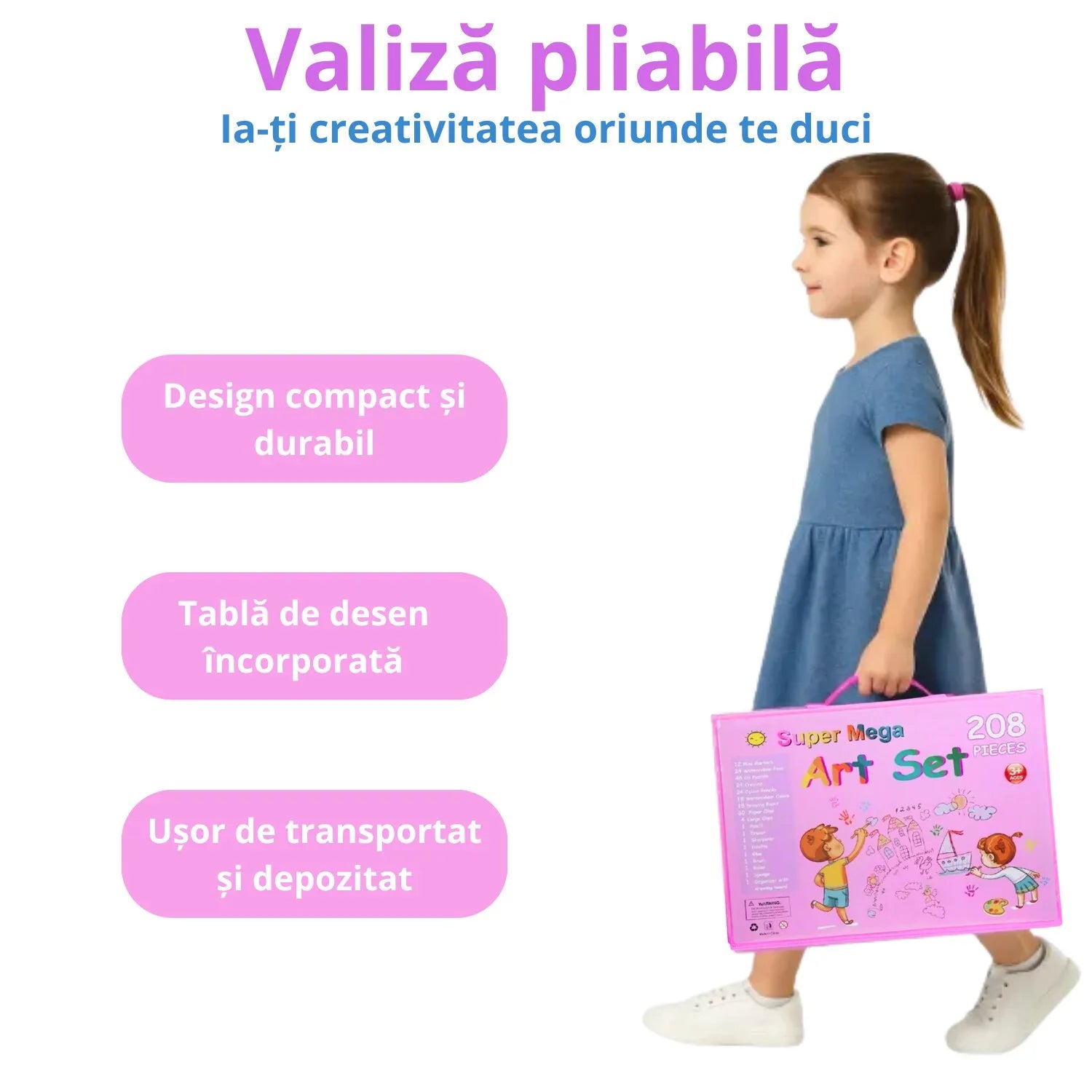 Set pictura si desen pentru copii, 208 piese, trusa completa pentru creativitate