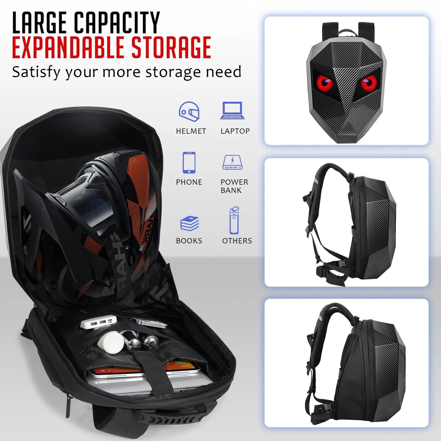 Rucsac cu Ecran LED Full Color Impermeabil și Capacitate Mare Carbon - imagine 2