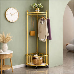 Cuier de Colț Multifuncțional cu Roți – Auriu