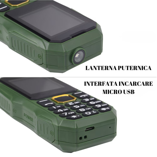 Telefon Militar Rezistent, Dual Sim, Baterie 13000 Mah, Display Color, Lanterna, Rezistent La Socuri