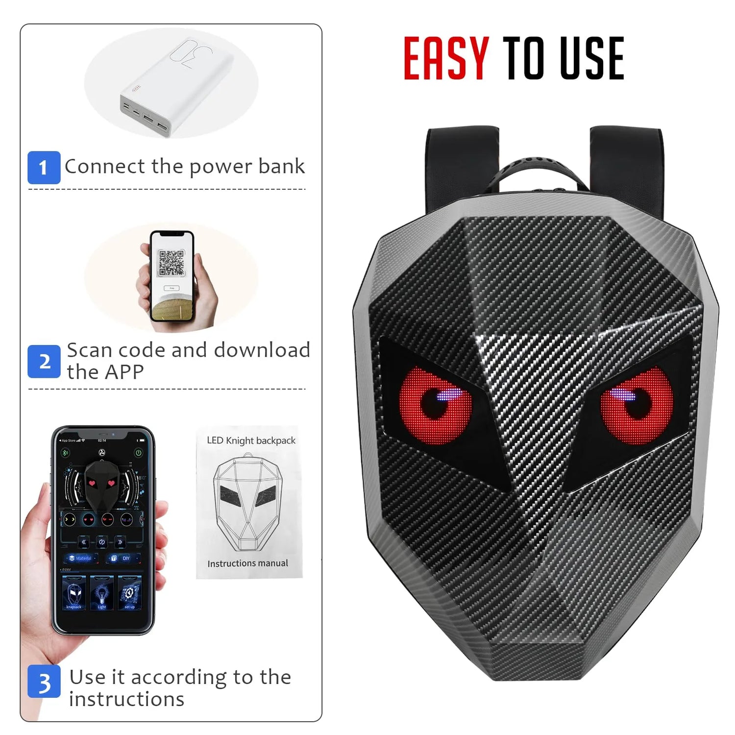 Rucsac cu Ecran LED Full Color Impermeabil și Capacitate Mare Carbon - imagine 3