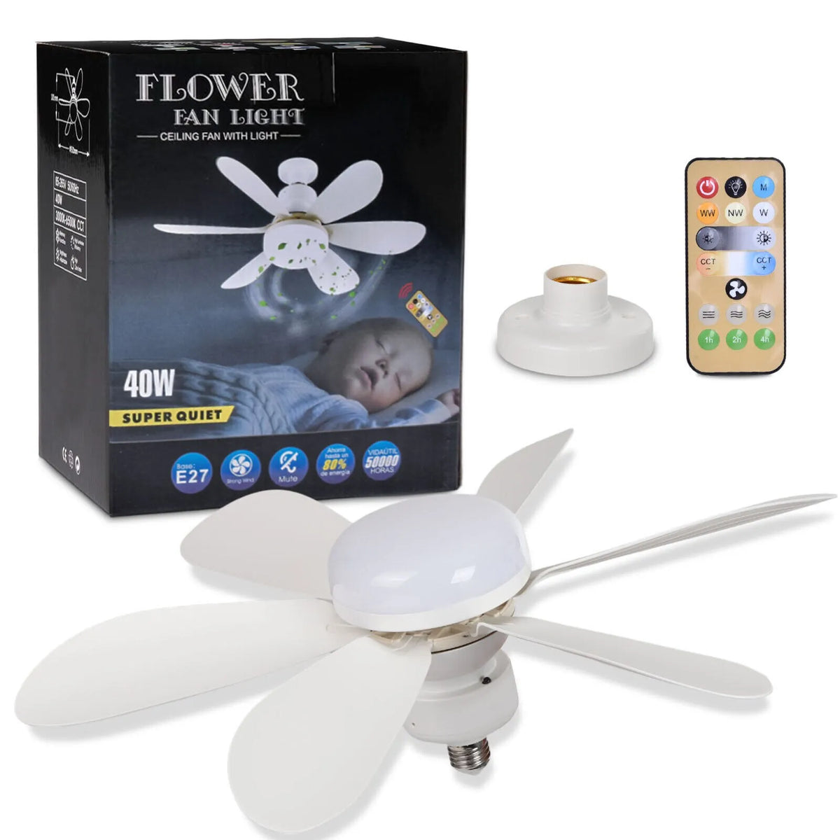 Ventilator Plafon LED 40W cu Telecomandă – 3 Viteze, Iluminare Reglabilă, Soclu E27 - imagine 2