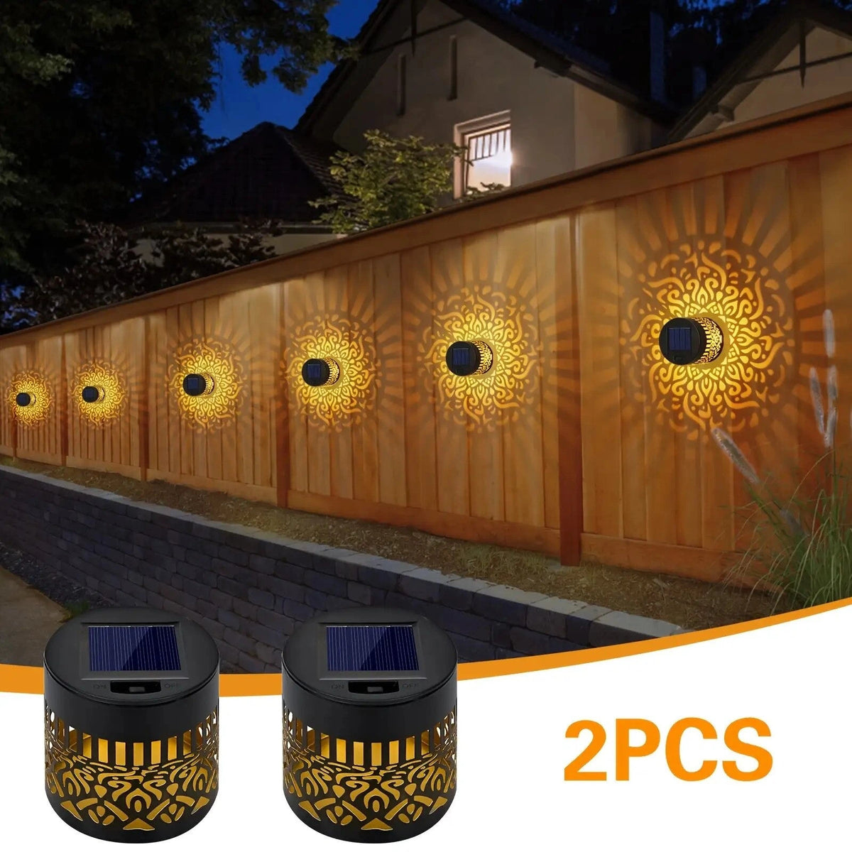 Lampi Solare Mandala pentru Gradina, Set 2 Buc, Metal, IP65, Montare Semi-Flush