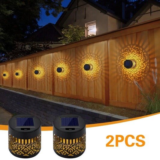 Lampi Solare Mandala pentru Gradina, Set 2 Buc, Metal, IP65, Montare Semi-Flush