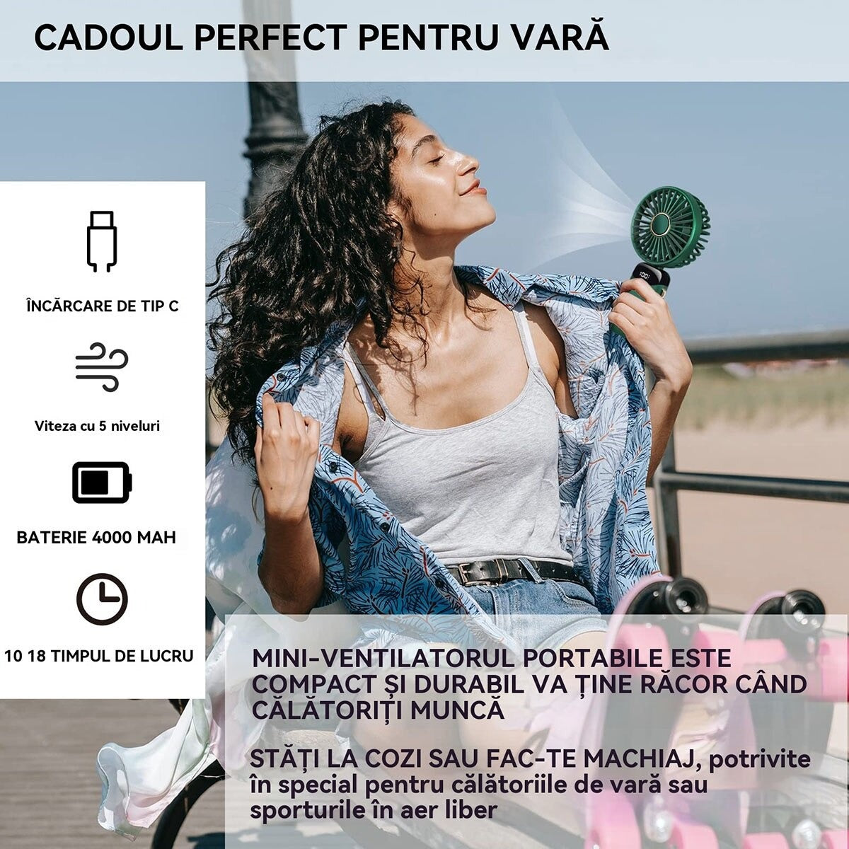 Ventilator portabil 3in1 cu 5 viteze si afisaj LED pentru racorire eficienta - imagine 9