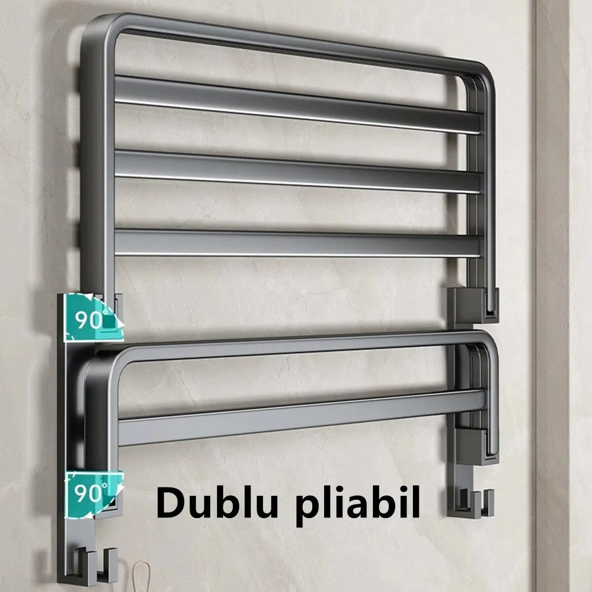 Suport pentru Prosoape de Baie Pliabil cu Cârlige, Montare pe Perete - imagine 4