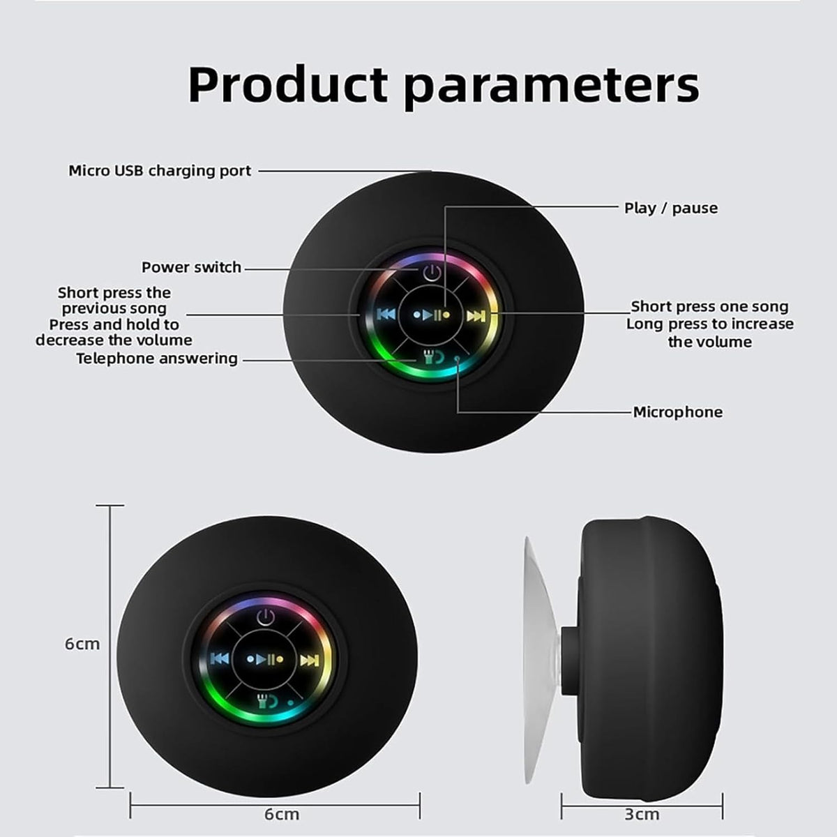 Boxă Bluetooth Impermeabilă pentru Duș cu Iluminare LED - imagine 7