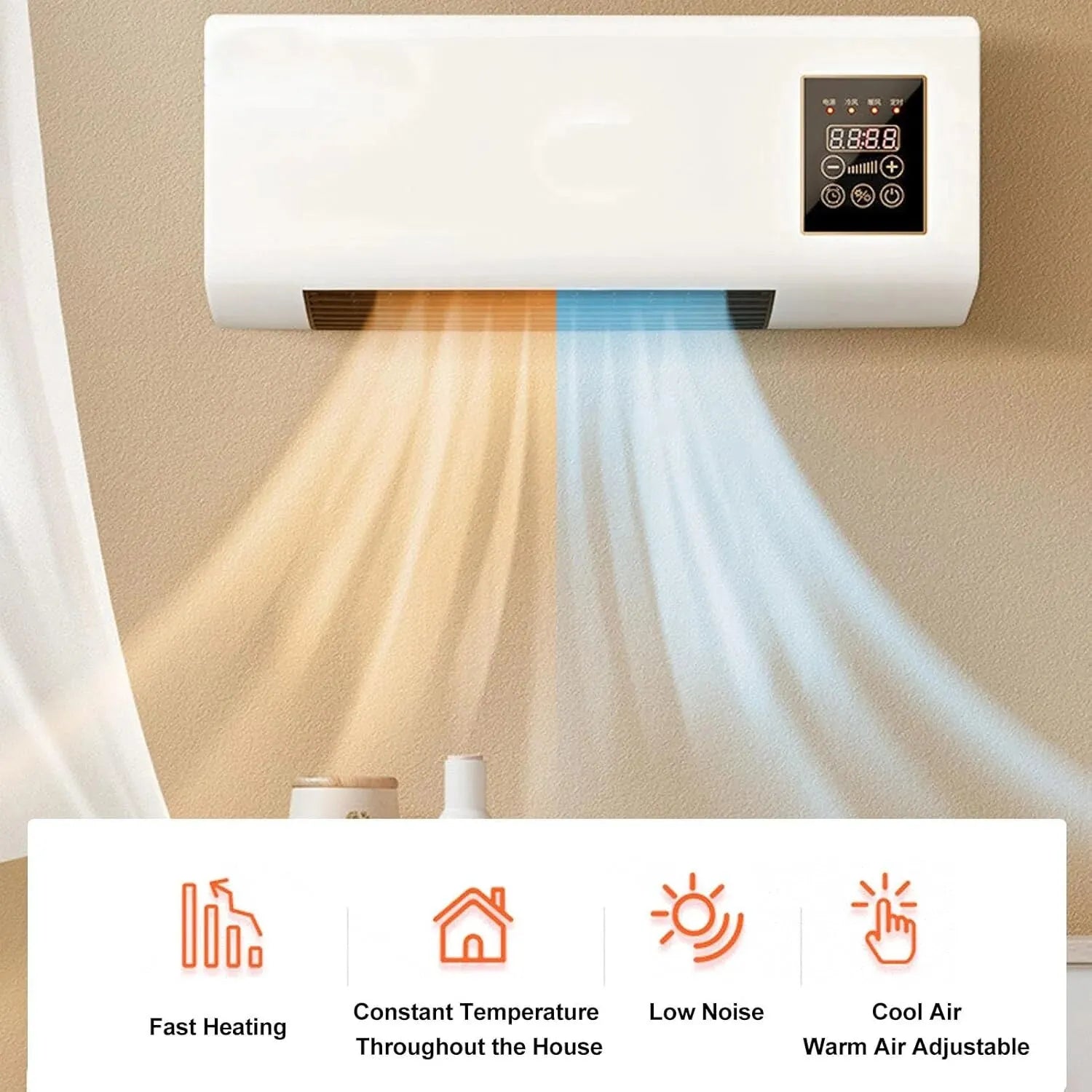 Mini aer condiționat cu ventilator 2 în 1 1800W, rece/cald, telecomandă - imagine 2