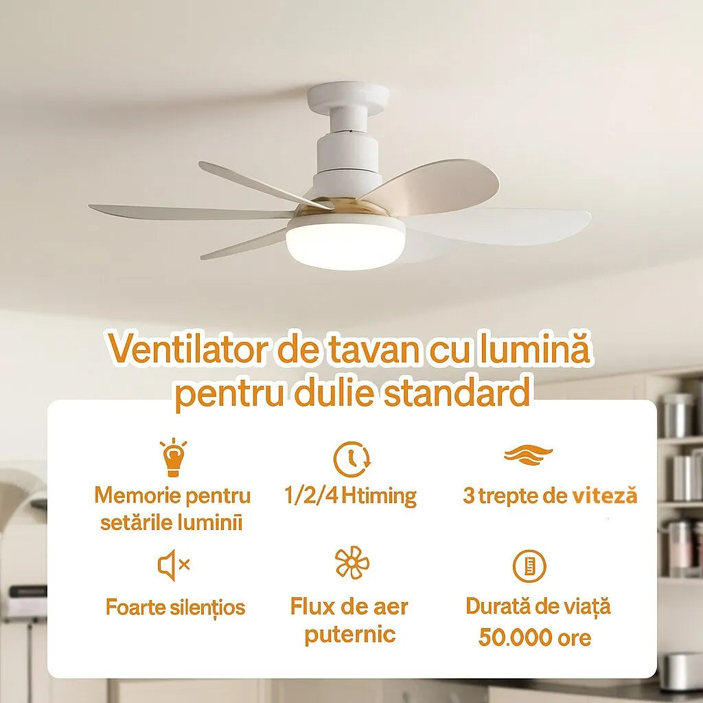 Ventilator Plafon LED 40W cu Telecomandă – 3 Viteze, Iluminare Reglabilă, Soclu E27 - imagine 8