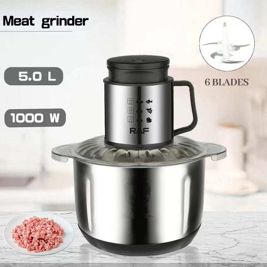 Tocător Electric Profesional RAF cu Bol Inox 5L și Lame Duble din Oțel Inoxidabil - imagine 6