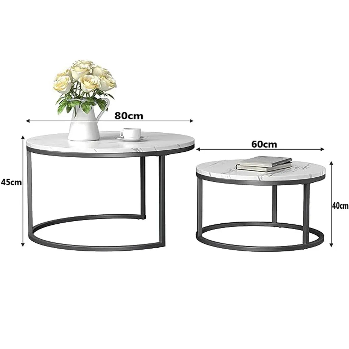 Set 2 Măsuțe Rotunde de Cafea cu Efect Marmură – Blat MDF 15 mm și Cadru Metalic - imagine 9