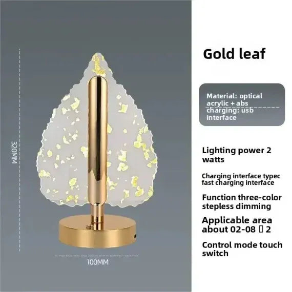 Lampă LED Decorativă în Formă de Frunză Aurie, Reîncărcabilă - imagine 2