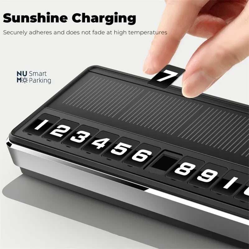 Suport Număr de Telefon Auto cu Încărcare Solară, Afișaj LED, Număr Temporar Parcare, Rotativ - imagine 3