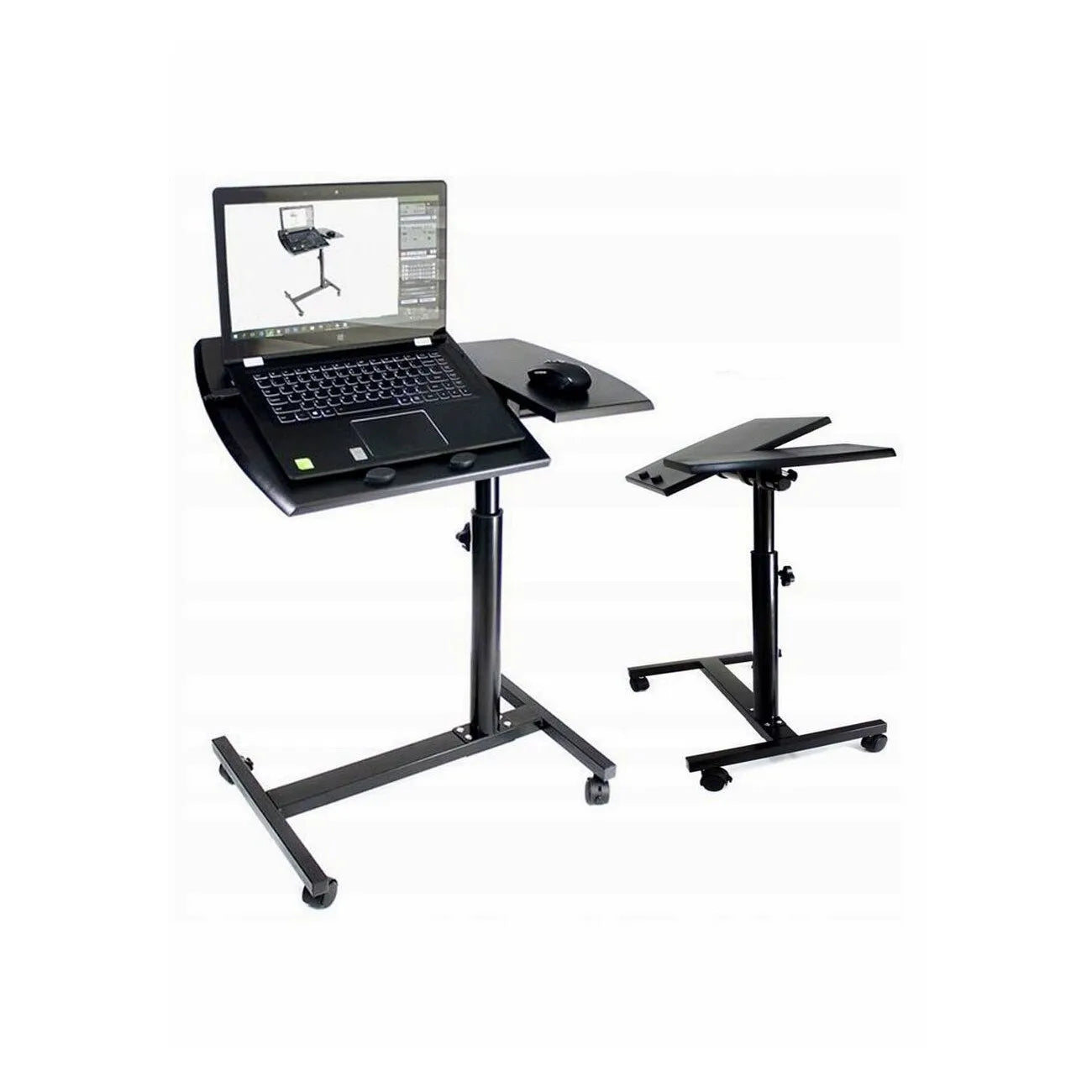 Masă Metalică pentru Laptop cu Roți, Reglabilă pe Înălțime și Unghi, Neagră - imagine 4