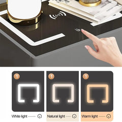 Noptieră cu Stație de Încărcare, Seif Ascuns și Iluminare LED Reglabilă în 3 Culori