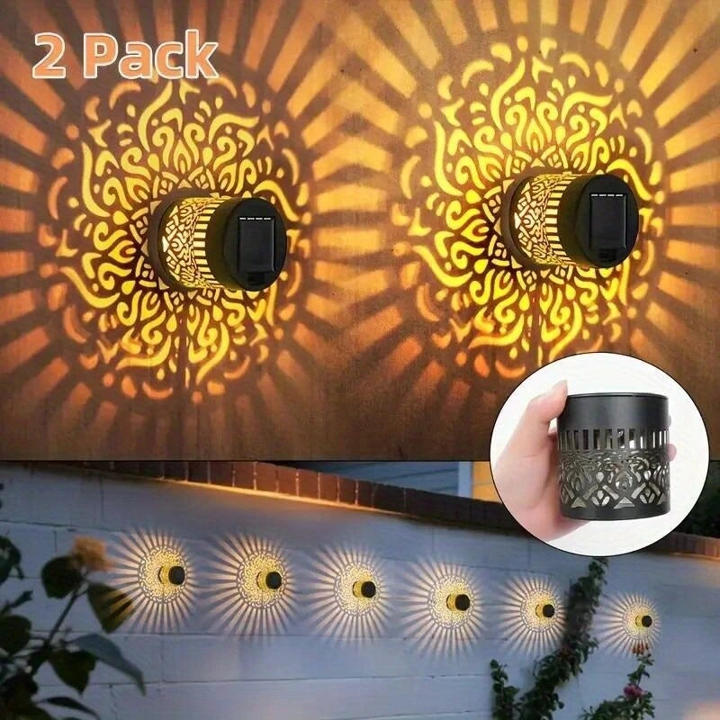 Lampi Solare Mandala pentru Gradina, Set 2 Buc, Metal, IP65, Montare Semi-Flush