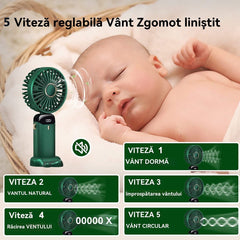 Ventilator portabil 3in1 cu 5 viteze si afisaj LED pentru racorire eficienta