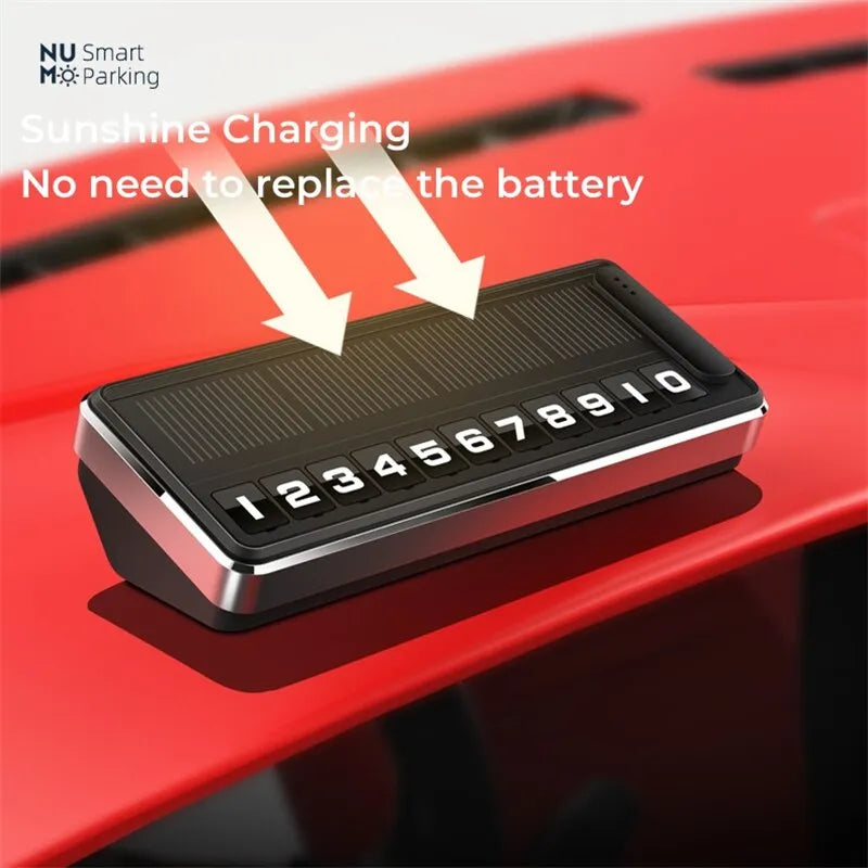 Suport Număr de Telefon Auto cu Încărcare Solară, Afișaj LED, Număr Temporar Parcare, Rotativ - imagine 6