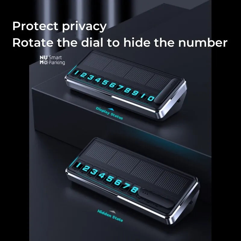 Suport Număr de Telefon Auto cu Încărcare Solară, Afișaj LED, Număr Temporar Parcare, Rotativ - imagine 8