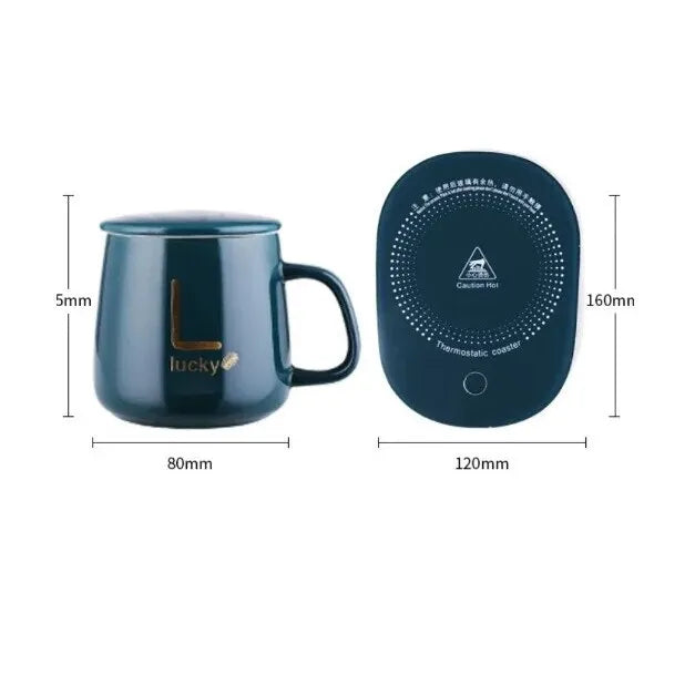 Cană Ceramică Inteligentă pentru Încălzire Automată a Băuturilor – 55°C, cu Suport USB, Capac și Linguriță, 350 ml - imagine 5