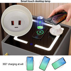 Noptieră cu Stație de Încărcare, Seif Ascuns și Iluminare LED Reglabilă în 3 Culori