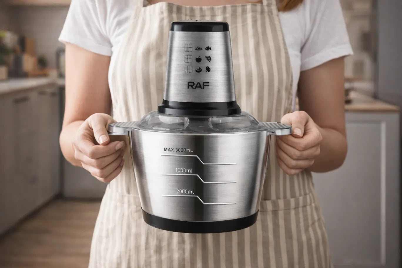 Tocător Electric Profesional RAF cu Bol Inox 3L și Lame din Oțel Inoxidabil - imagine 5