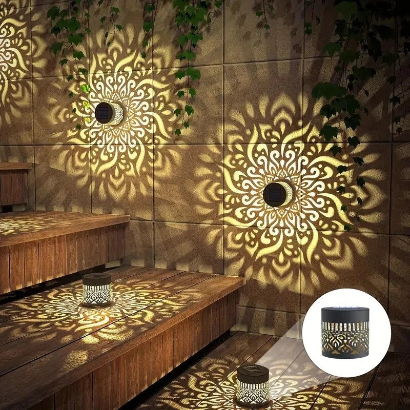 Lampi Solare Mandala pentru Gradina, Set 2 Buc, Metal, IP65, Montare Semi-Flush