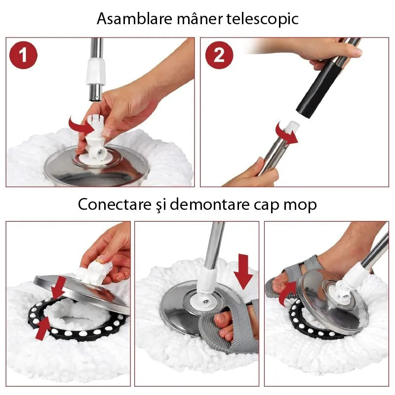 Set Mop Rotativ cu Găleată și Sistem de Stoarcere - imagine 4