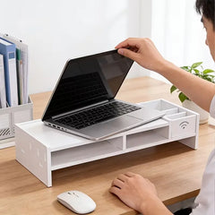 Suport monitor/laptop 49 cm cu sertar, organizator birou alb