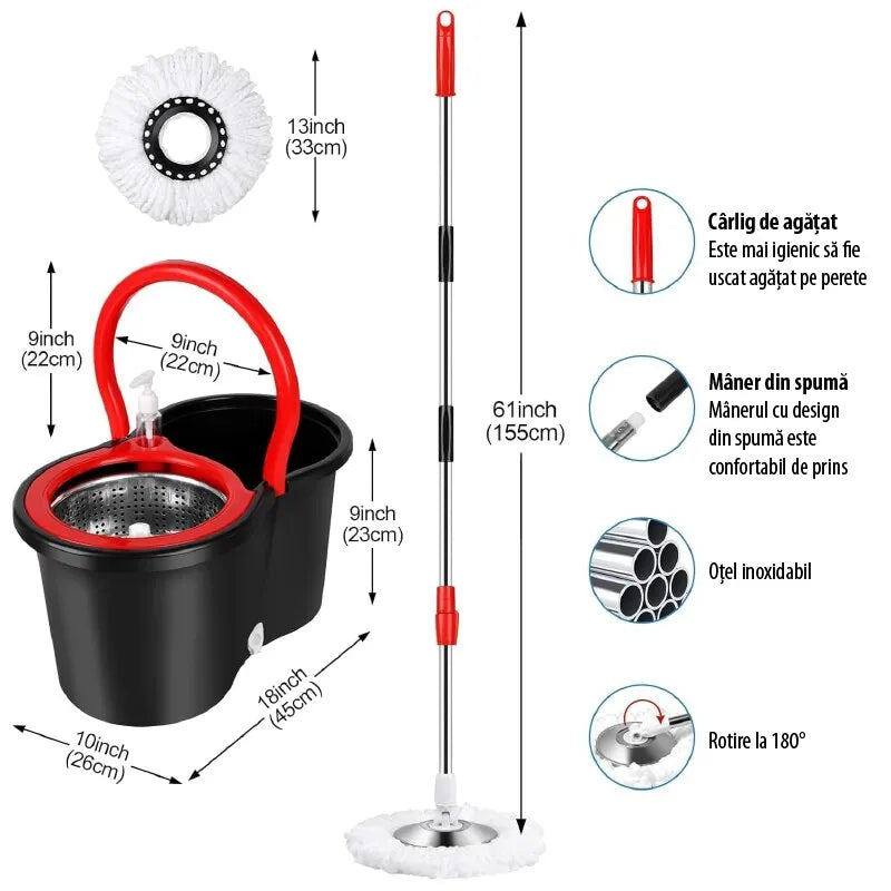 Set Mop Rotativ cu Găleată și Sistem de Stoarcere - imagine 8