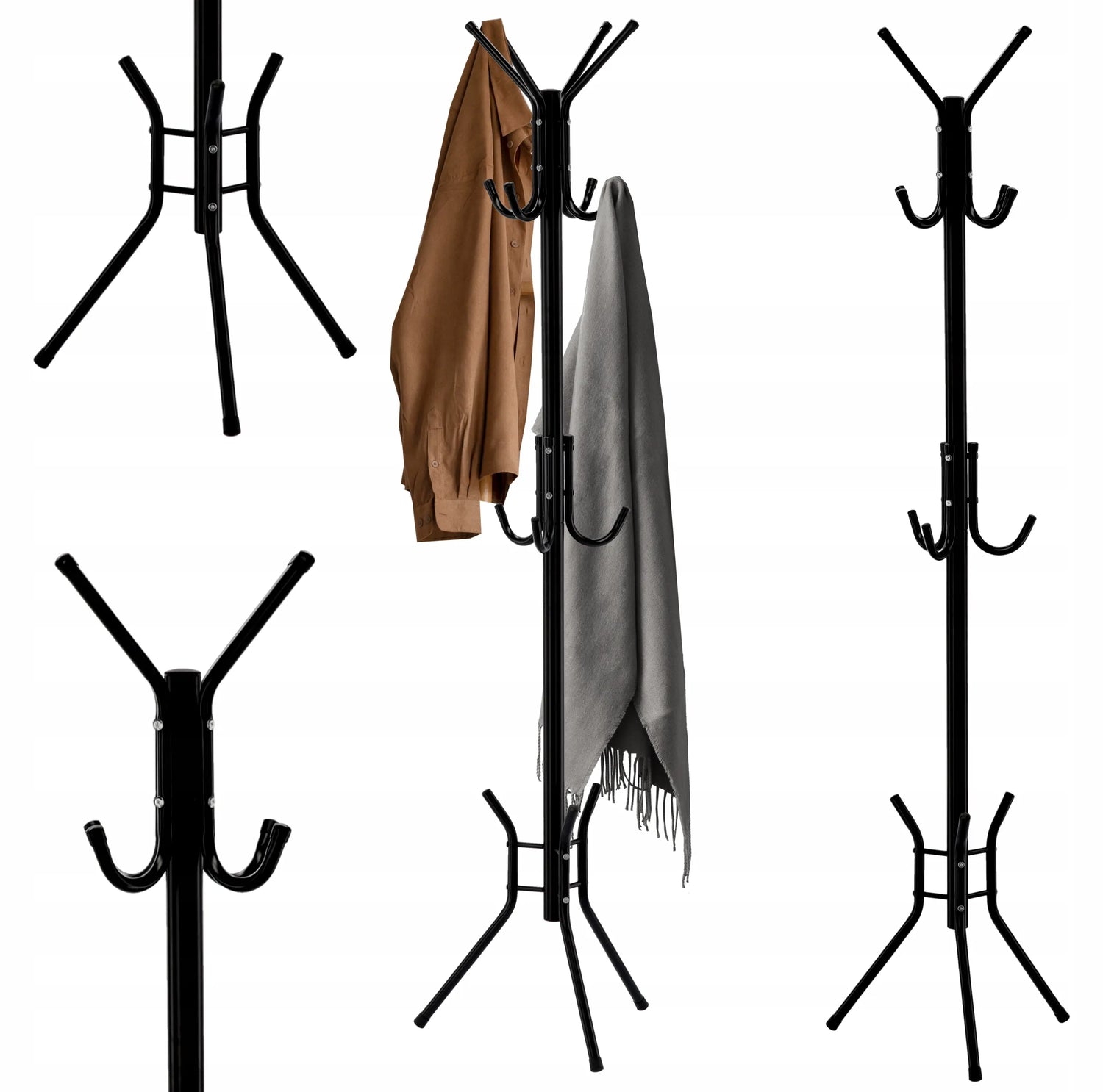 Cuier metalic tip pom, 12 cârlige, 42x165 cm, negru - imagine 5