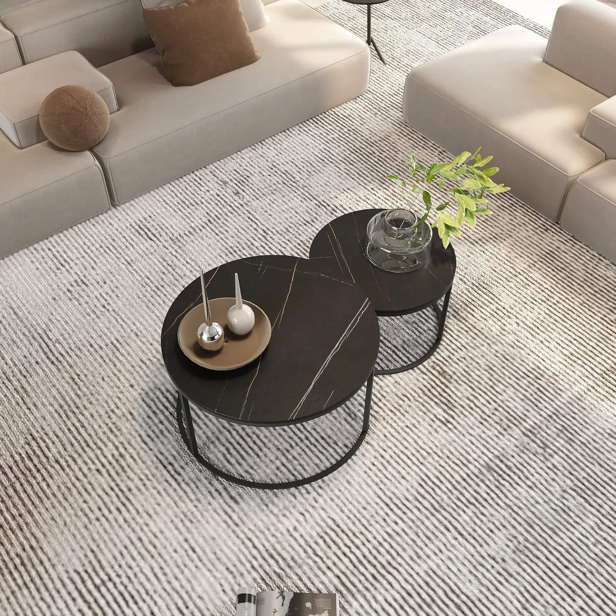Set 2 Măsuțe Rotunde de Cafea cu Efect Marmură – Blat MDF 15 mm și Cadru Metalic - imagine 4