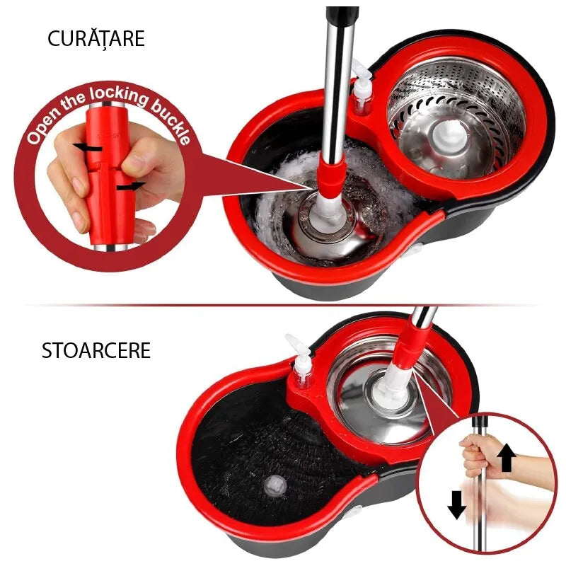 Set Mop Rotativ cu Găleată și Sistem de Stoarcere - imagine 9