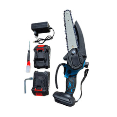 Mini Fierăstrău Electric 6” (15 cm) 48V cu 2 Acumulatori, 2 lant și Rezervor Ulei