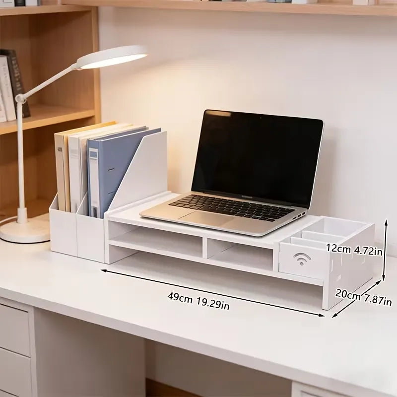 Suport monitor/laptop 49 cm cu sertar, organizator birou alb - imagine 2