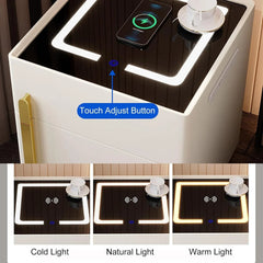 Noptieră cu Stație de Încărcare, Seif Ascuns și Iluminare LED Reglabilă în 3 Culori