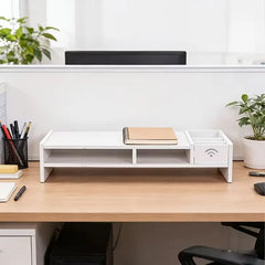 Suport monitor/laptop 49 cm cu sertar, organizator birou alb