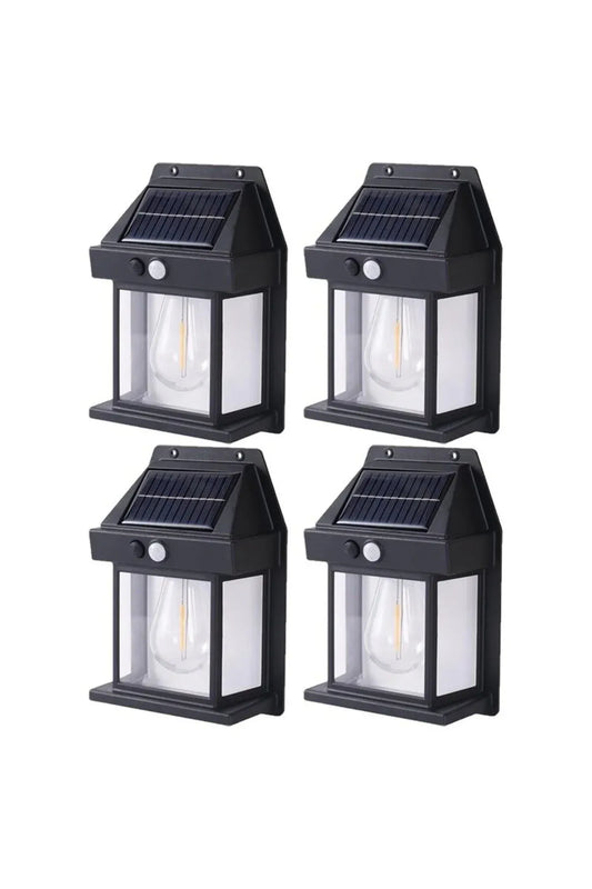 Set 4 Lămpi Solare de Perete Tip Bec Clasic cu Senzor de Mișcare